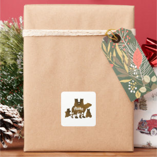 Sticker Carré Mama Bear With 4 Cubs Maman of Four Children Cadea
