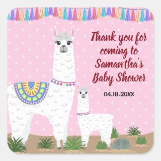 Sticker Carré Mama Llama et le Baby shower à points de la pochet