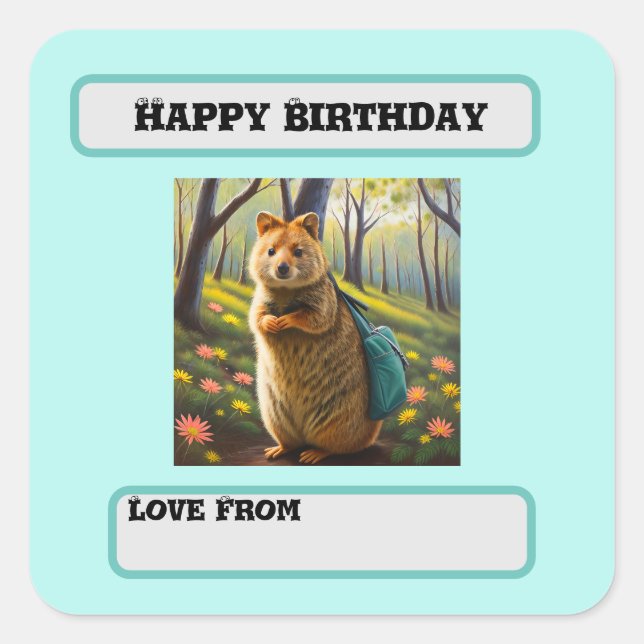 Sticker Carré Mama Meerkat Anniversaire Shopping, Anniversaire (Devant)