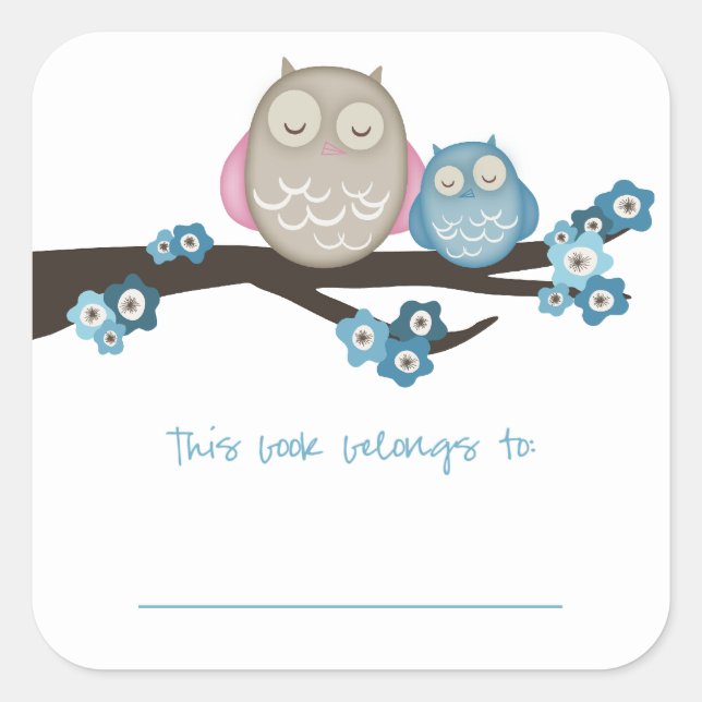 Sticker Carré Mama Owl & Baby {Blue} | Plaques (Devant)