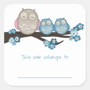 Sticker Carré Mama Owl & Twins {Blue} Plaques