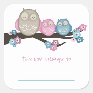 Sticker Carré Mama Owl & Twins {Rose & Blue} | Plaques