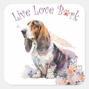 Sticker Carré Maman Basset Hound Floral