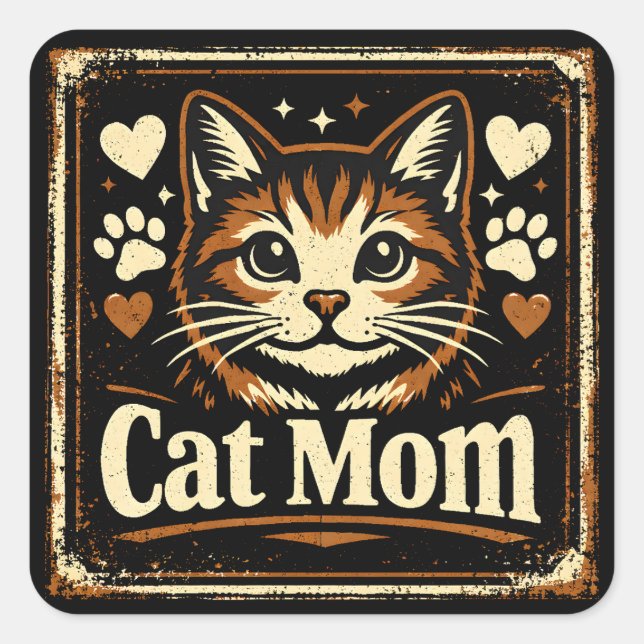 Sticker Carré Maman Chat – Amour Félin Maternel Fier (Devant)