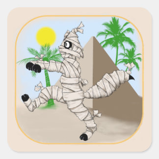 Sticker Carré maman chat marchant devant la pyramide