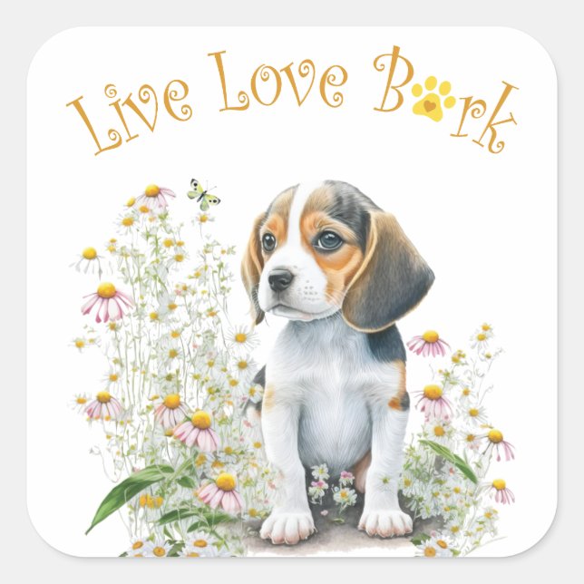 Sticker Carré Maman Chien Beagle Floral (Devant)
