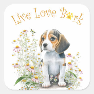 Sticker Carré Maman Chien Beagle Floral