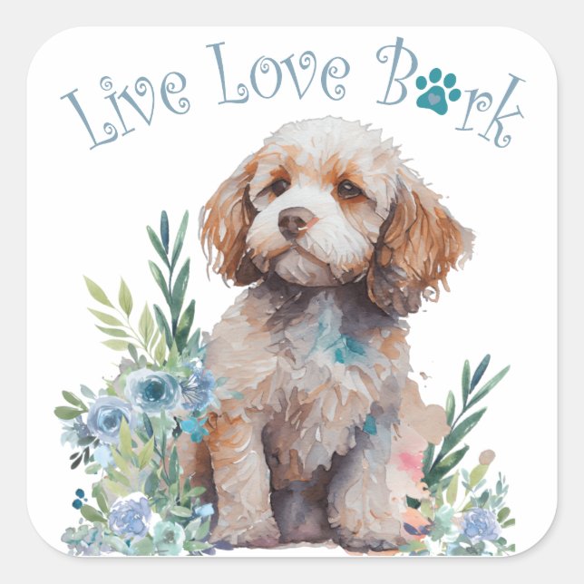 Sticker Carré Maman Chien Cockapoo Floral (Devant)