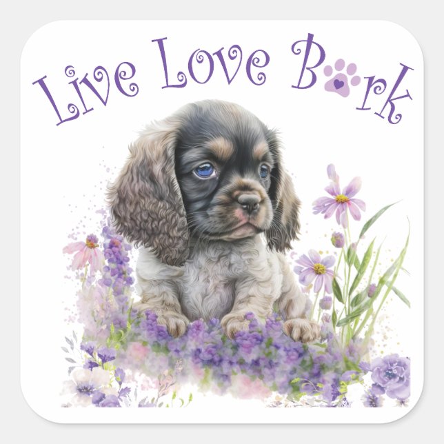 Sticker Carré Maman Chien Cocker Spaniel Floral (Devant)