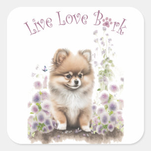 Sticker Carré Maman chien Poméranie Floral
