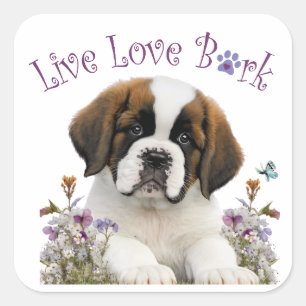 Sticker Carré Maman chien St. Bernard Floral