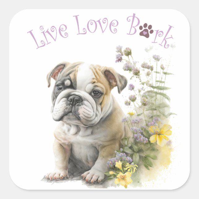 Sticker Carré Maman de Bouledogue Floral (Devant)