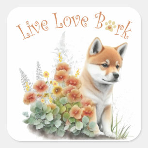 Sticker Carré Maman de chien Shiba Inu Floral