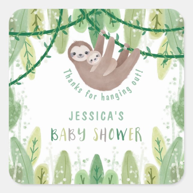 Sticker Carré Maman et bébé baby shower paresseux merci (Devant)