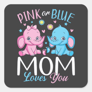 Sticker Carré Maman Rose Ou Bleue Vous Aime Baby Éléphant