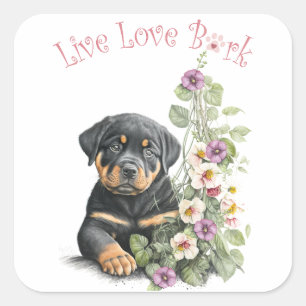 Sticker Carré Maman Rottweiler Floral