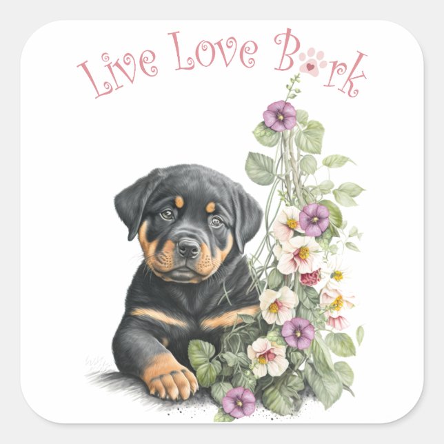 Sticker Carré Maman Rottweiler Floral (Devant)