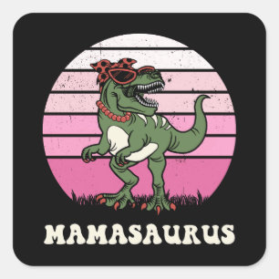 Sticker Carré Mamasaurus Dinosaure drôle sur Couleur Rose couche