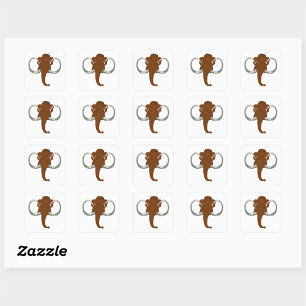 Sticker Carré Mammouth Laineux Mignon avec Défenses Courbées