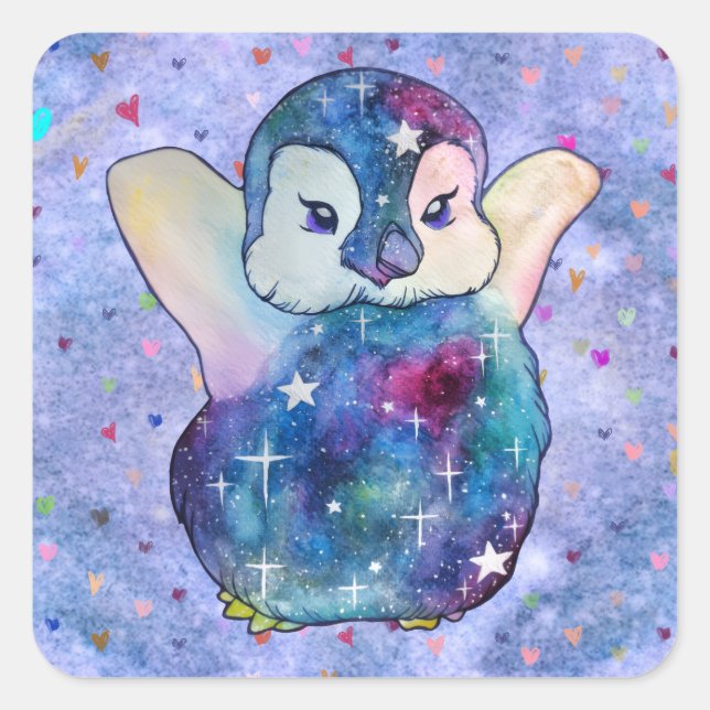 Sticker Carré Manchot nommé Bouton (Devant)