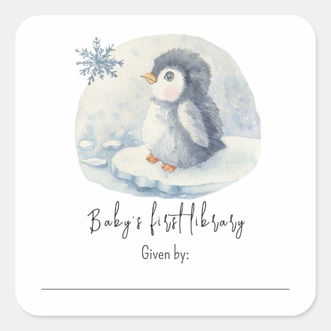 Sticker Carré Manchot - Première bibliothèque de bébé (Devant)