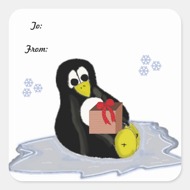 Sticker Carré Manchot sur une plaque de glace (Devant)