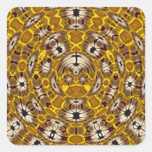 Sticker Carré Mandala Bohème à Motif Floral Doré