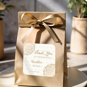 Sticker Carré Mandala d'or Mehndi personnalisée