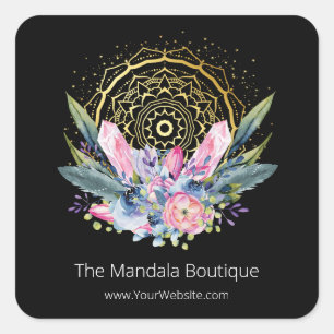 Sticker Carré Mandala doré Cristaux roses Psychique Photo Spirit