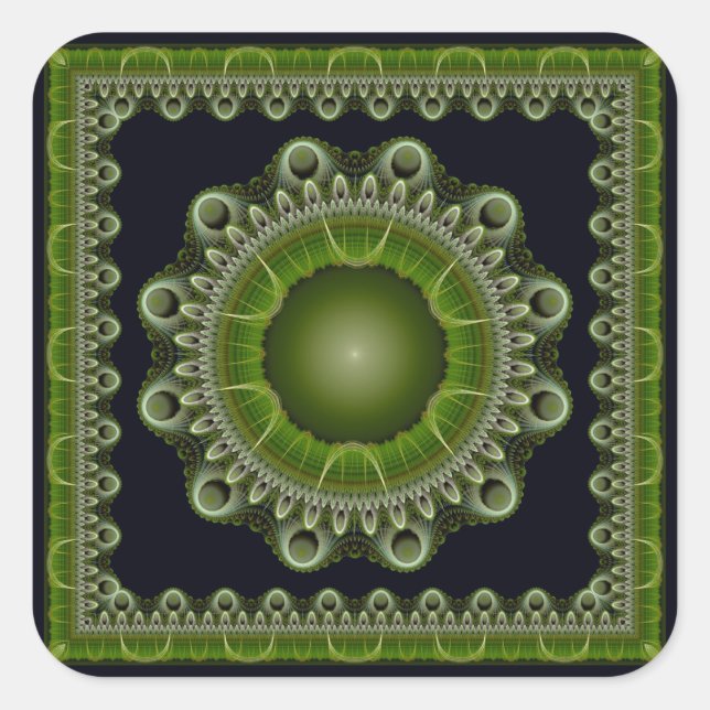 Sticker Carré Mandala fractal coloré (Devant)