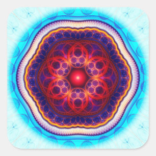 Sticker Carré Mandala harmonique bleu fractal