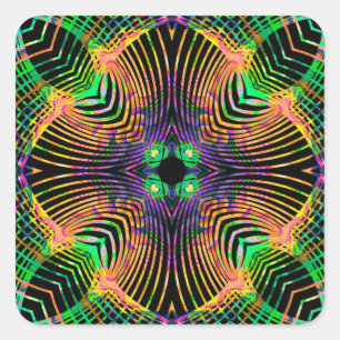 Sticker Carré Mandala Ligne Gras Orange,Vert