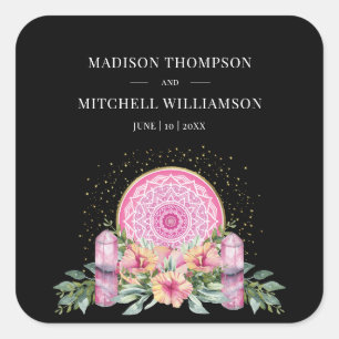 Sticker Carré Mandala Métaphysique de Fleurs Roses pour Mariage 