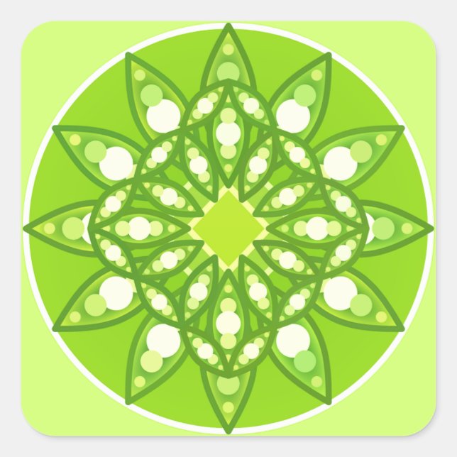 Sticker Carré Mandala motif dans les tons vert citron (Devant)