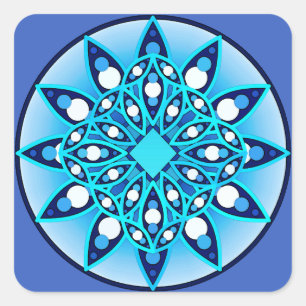 Sticker Carré Mandala motif en bleu turquoise, cobalt & blanc