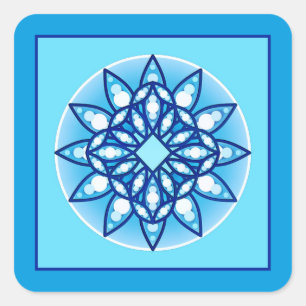 Sticker Carré Mandala motif en bleu turquoise, cobalt & blanc