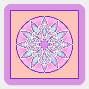 Sticker Carré Mandala motif en lavande, orchidée et corail