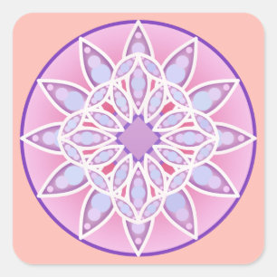 Sticker Carré Mandala motif en lavande, orchidée et corail