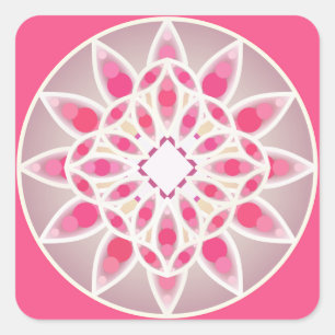 Sticker Carré Mandala motif en rose chaud, blanc et gris