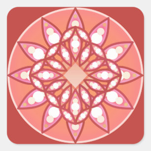 Sticker Carré Mandala motif en rose corail, bordeaux et blanc