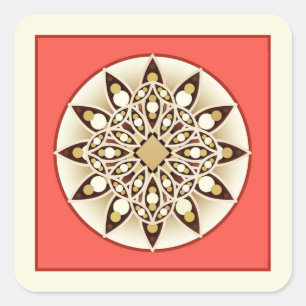 Sticker Carré Mandala motif en rose corail, chocolat et bronzage