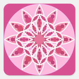 Sticker Carré Mandala motif en rose, fuchsia et blanc