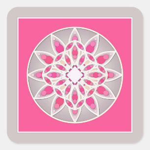 Sticker Carré Mandala motif en rose fushia, blanc et gris