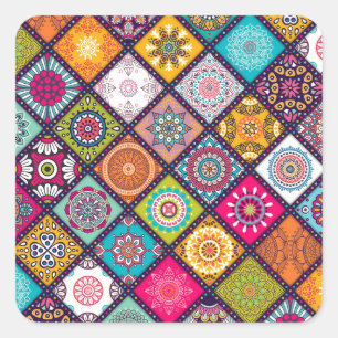 Sticker Carré Mandala motif marocain coloré