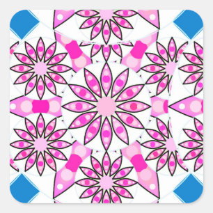 Sticker Carré Mandala motif, rose, rose chaud, bleu cobalt