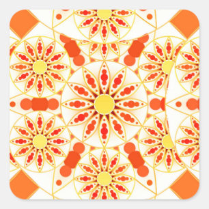 Sticker Carré Mandala motif, rouge brique, rouille, or