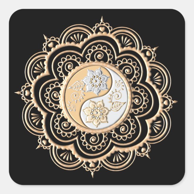 Sticker Carré Mandala or et argent (Devant)