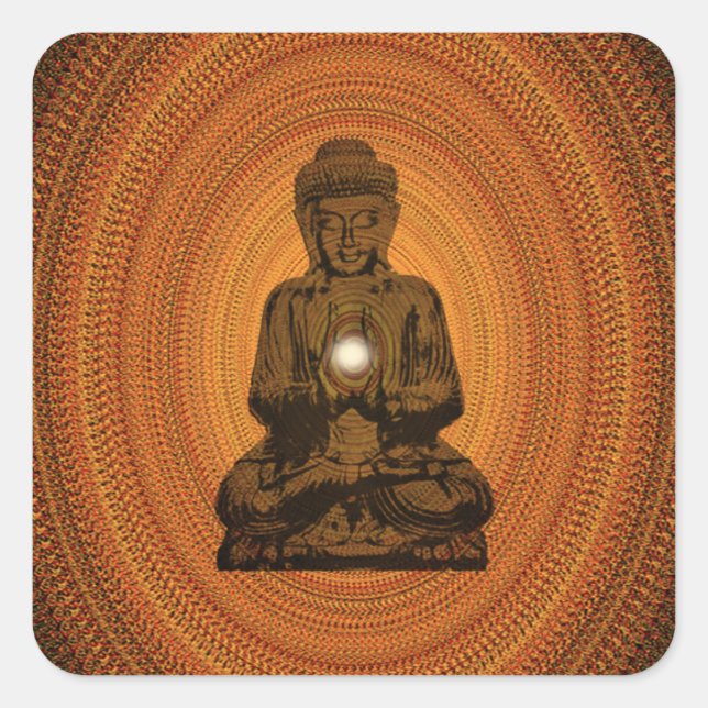 Sticker Carré mandala orange pour Bouddha (Devant)