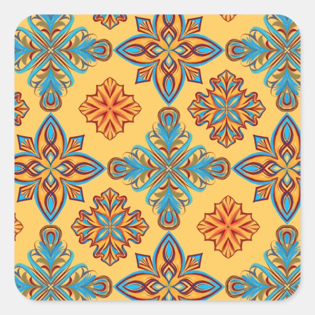 Sticker Carré Mandalas en jaune ambre (Devant)
