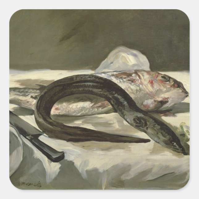 Sticker Carré Manet | Eel et Red Mullet, 1864 (Devant)